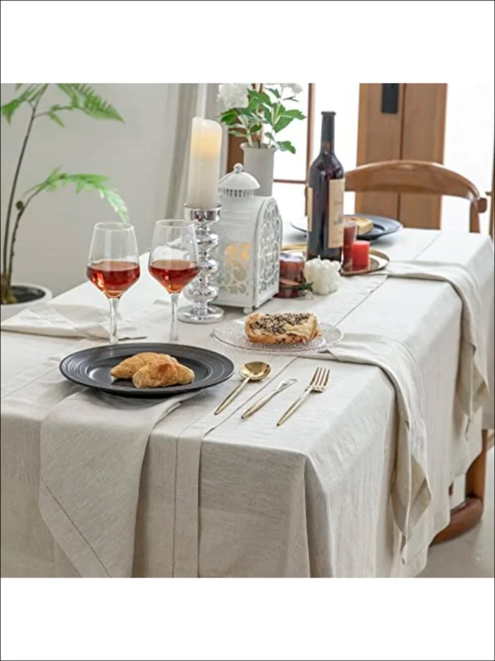 100% Stonewashed French Linen Hemstitch Tablecloth 60x84 Rectangle Machine